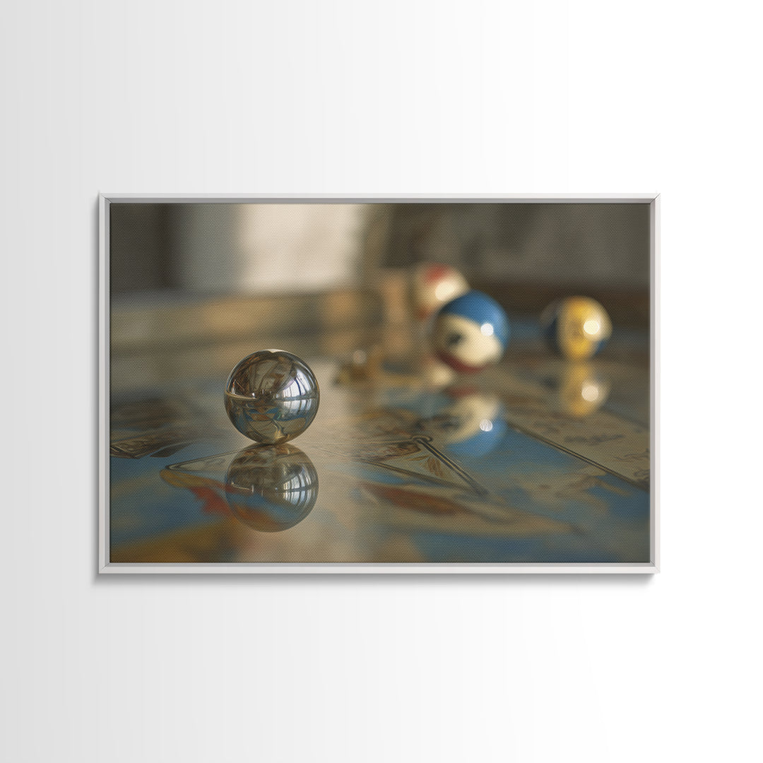 Pinball Silver Ball Framed Canvas Print, Game Room Art, Whimsical Wall Art, Game Room Decor, Watercolor Art, Play, GRA-3x2-97