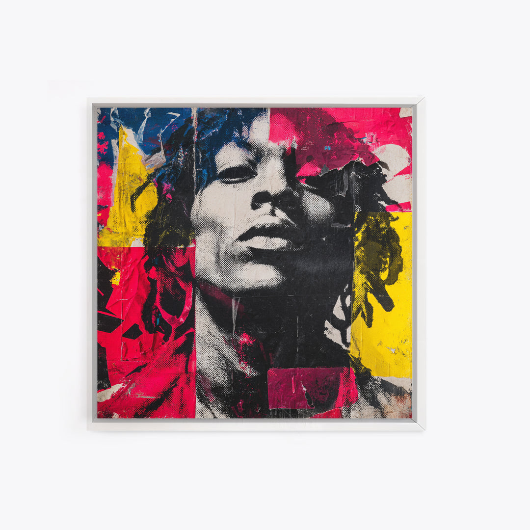Stencil Portrait with Red and Black Contrast Framed Canvas Print, Graffiti Art, Art, Living Room Decor, Fine Art, Street, GRF-1x1-12