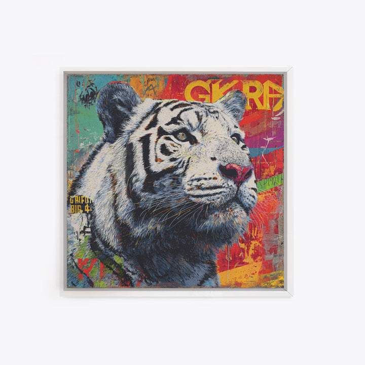 Urban Tiger Portrait Framed Canvas Print, Graffiti Art, Canvas Art, Living Room Decor, Fine Art, Street, Above Bed Decor, GRF-1x1-27