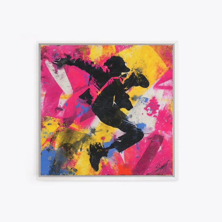 Breakdancer Silhouette over Bright Paint Splashes Canvas Print, Graffiti Art, Graffiti, Living Room Decor, Fine Art, Street, GRF-1x1-50