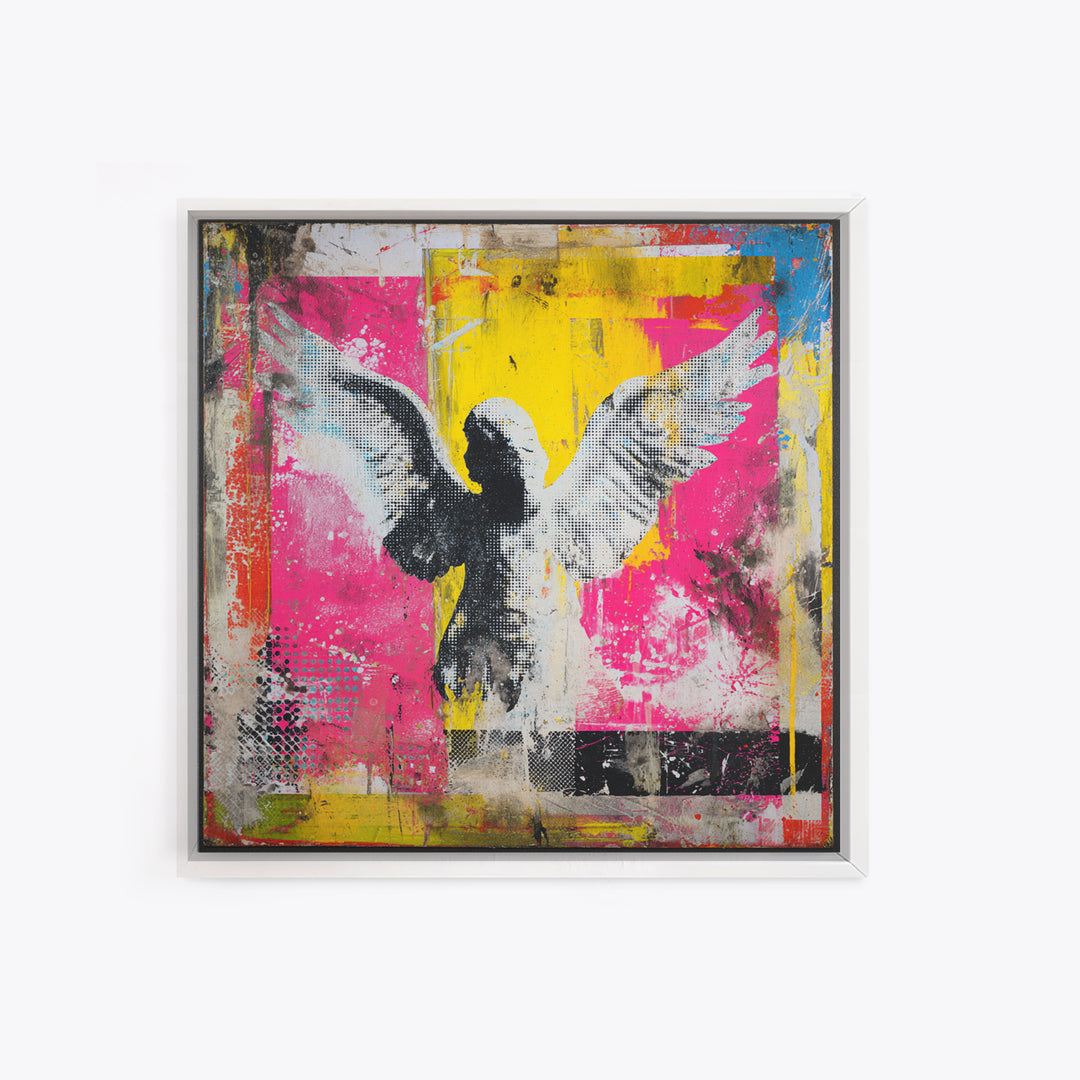 Spray Painted Angel Wings Framed Canvas Print, Graffiti Art, Mid Century Modern, Living Room Decor, Fine Art, Street, GRF-1x1-56