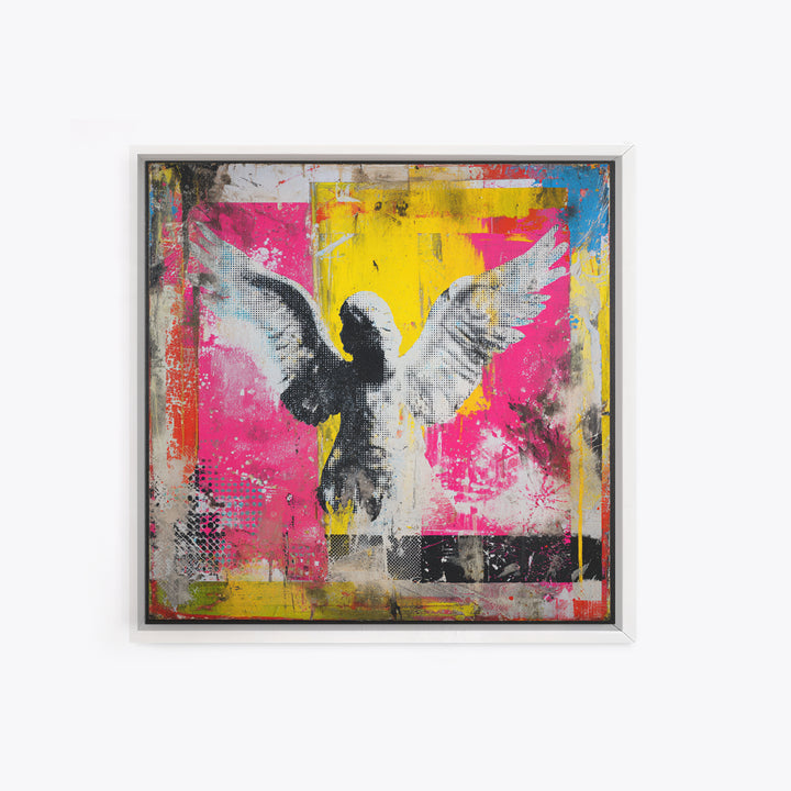 Spray Painted Angel Wings Framed Canvas Print, Graffiti Art, Mid Century Modern, Living Room Decor, Fine Art, Street, GRF-1x1-56