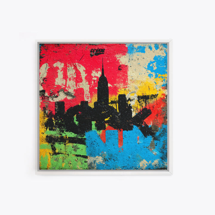 Paint Drips Forming a Skyline Silhouette Framed Canvas Print, Graffiti Art, Boho Decor, Living Room Decor, Fine Art, Street, GRF-1x1-61