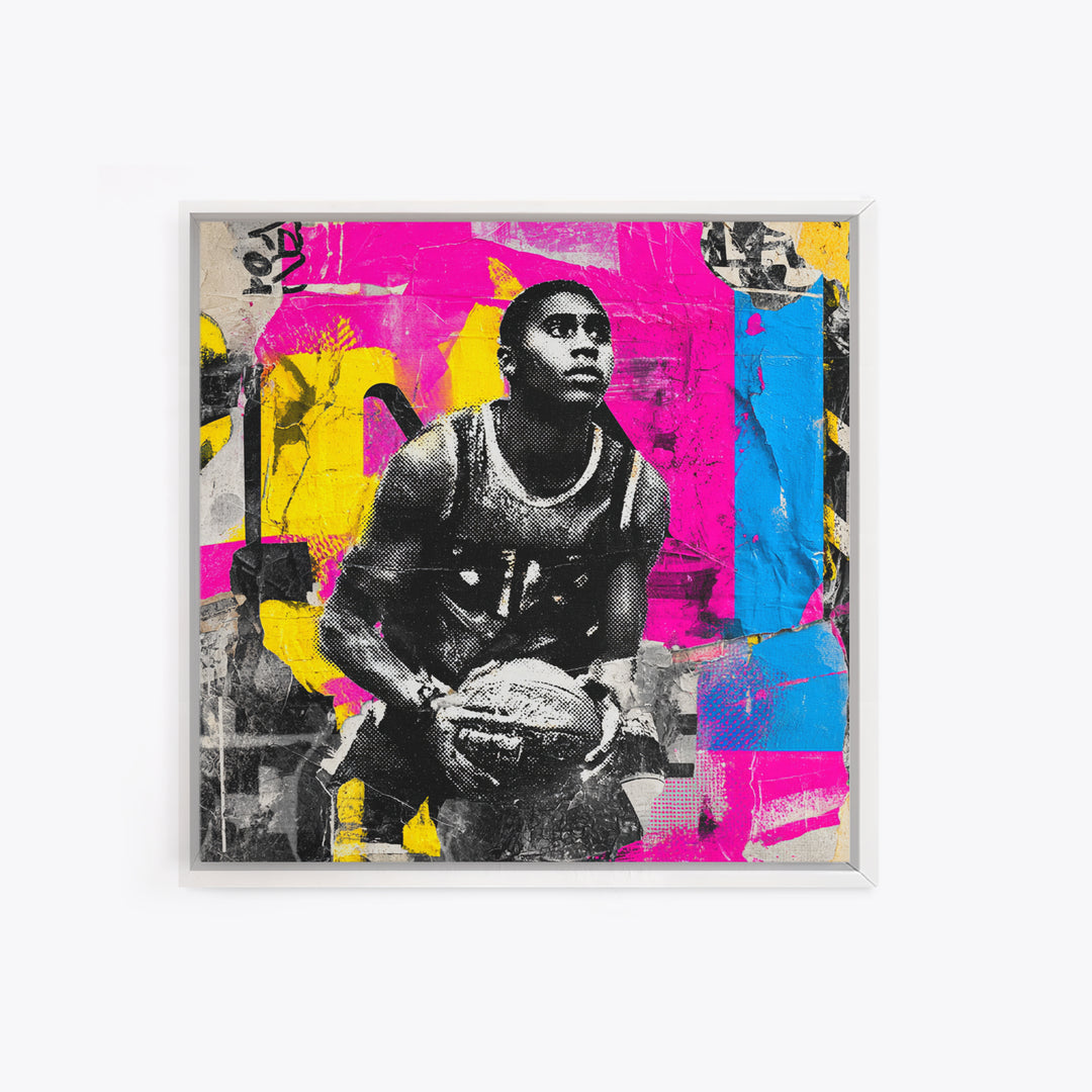 Basketball Player in Street Mural Energy Framed Canvas Print, Graffiti Art, 3d Wall Art, Living Room Decor, Fine Art, Street, GRF-1x1-68