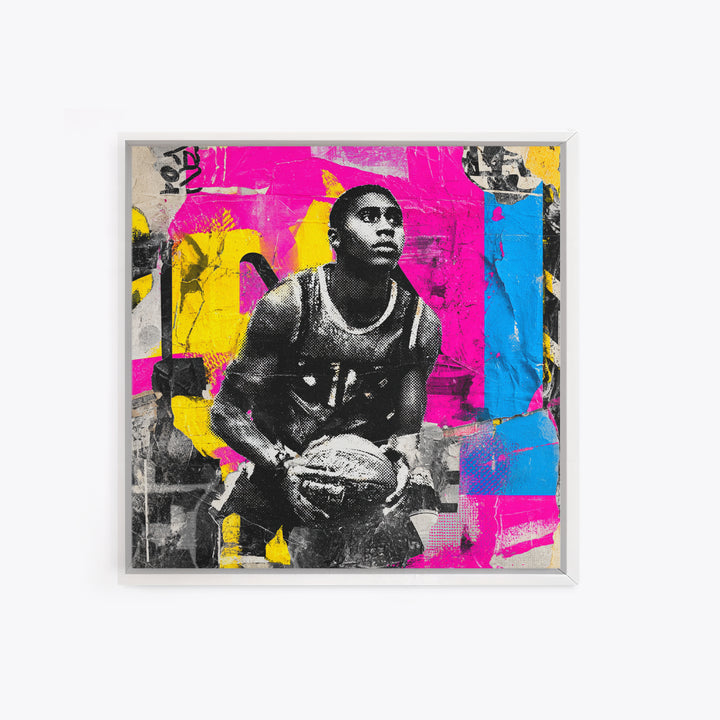 Basketball Player in Street Mural Energy Framed Canvas Print, Graffiti Art, 3d Wall Art, Living Room Decor, Fine Art, Street, GRF-1x1-68