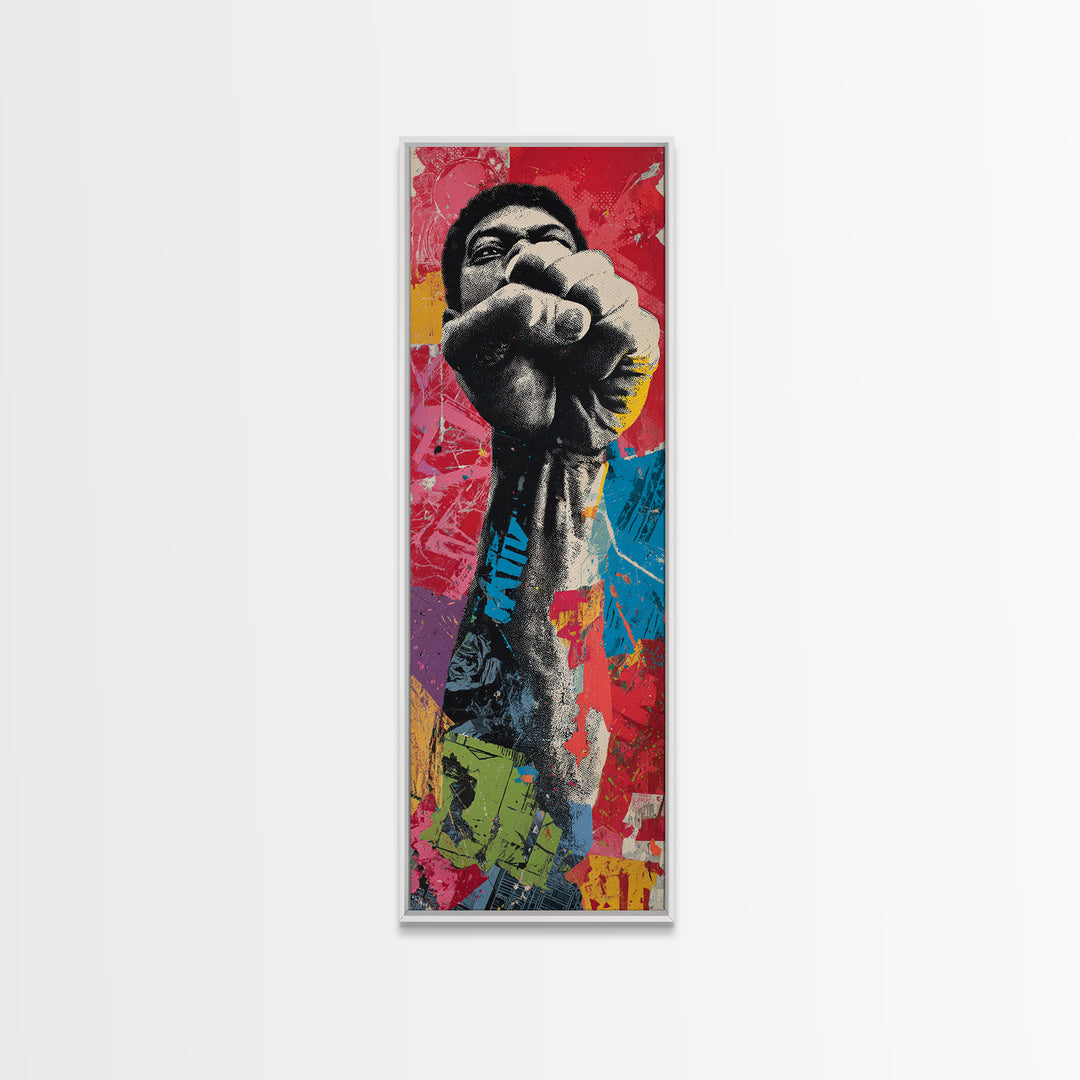 Comic Style Fist with Paint Burst Framed Canvas Print, Graffiti Art, Canvas Print, Living Room Decor, Oil Painting, Street, GRF-1x3-30