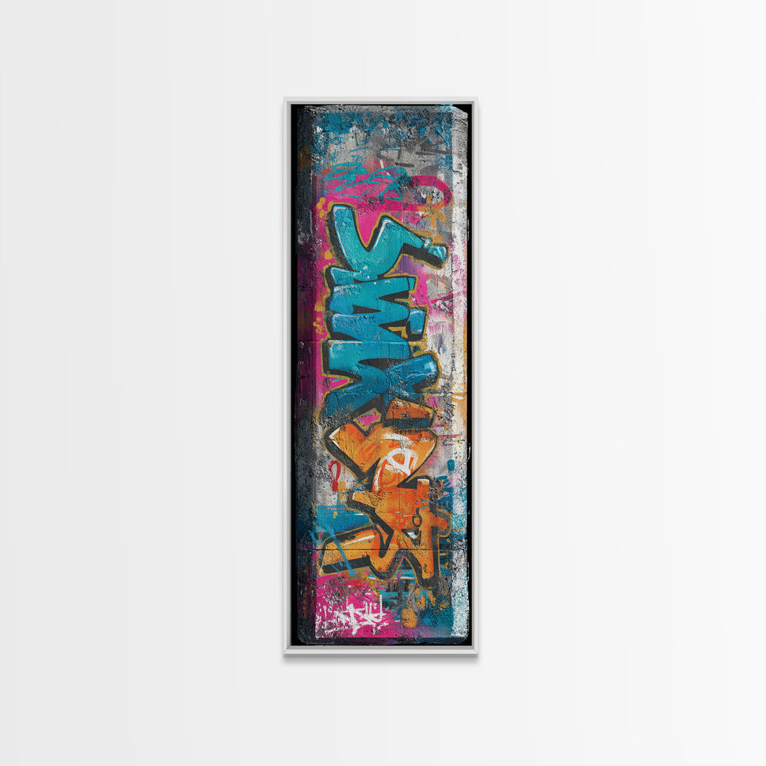 Graffiti Lettering Forms Without Readable Words Framed Canvas Print, Graffiti Art, Wall Art, Living Room Decor, Street, GRF-1x3-45