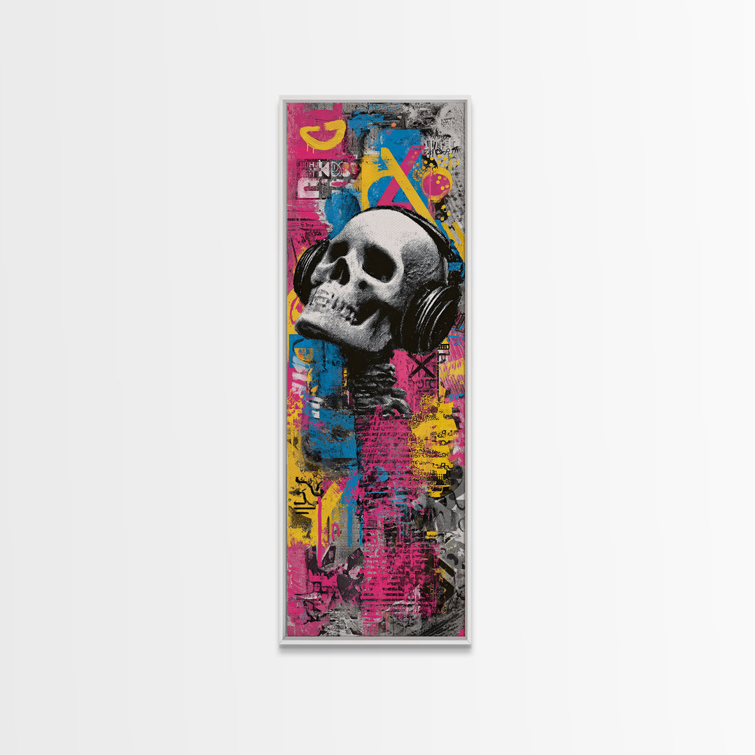 Skull and Headphones Mural Composition Canvas Print, Graffiti Art, 3d Wall Art, Living Room Decor, Street, Statement Artwork, GRF-1x3-59