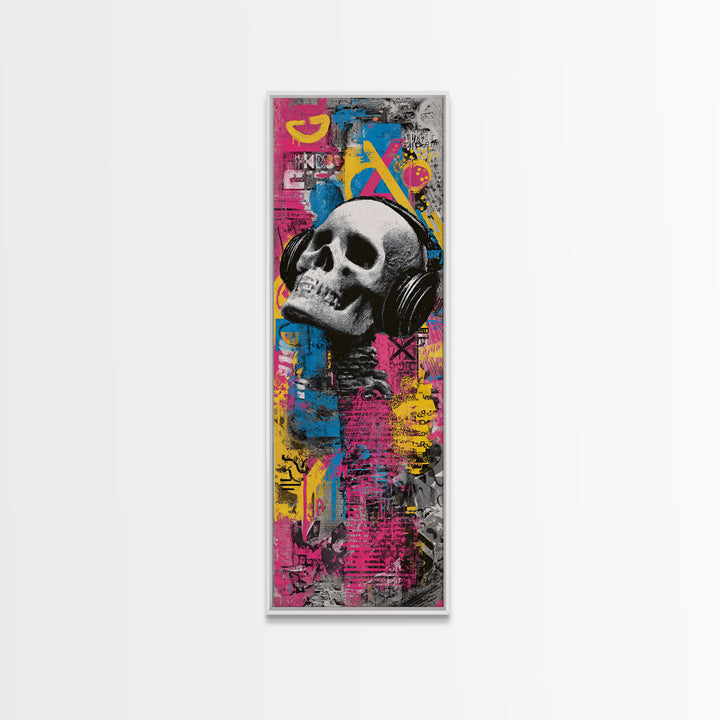 Skull and Headphones Mural Composition Canvas Print, Graffiti Art, 3d Wall Art, Living Room Decor, Street, Statement Artwork, GRF-1x3-59