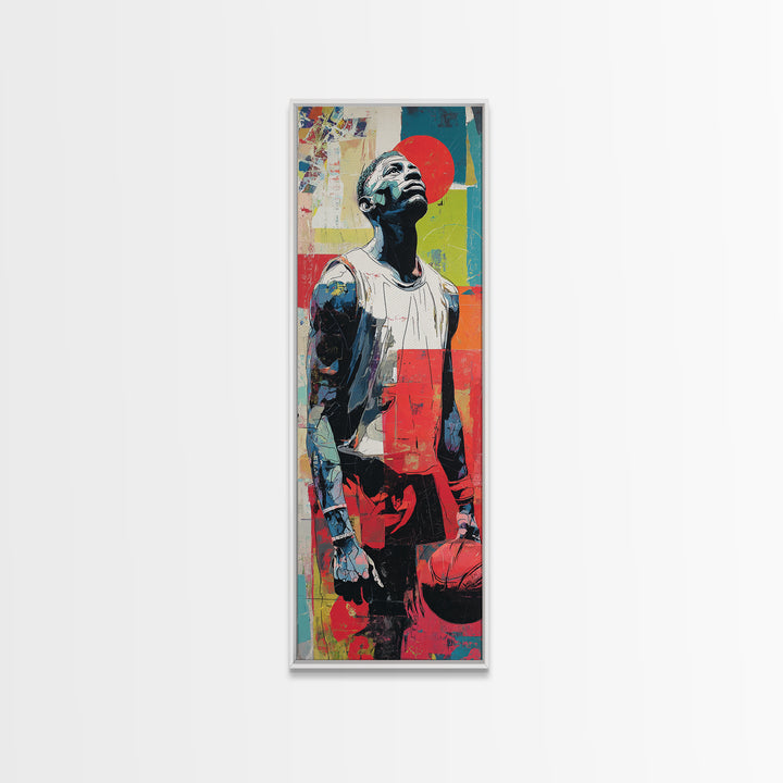 Basketball Player in Street Mural Energy Framed Canvas Print, Graffiti Art, 3d Wall Art, Living Room Decor, Fine Art, Street, GRF-1x3-80