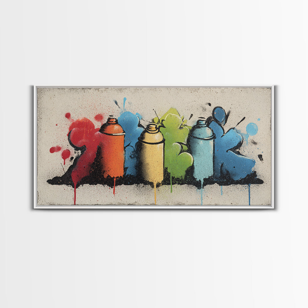Spray Can Still Life Framed Canvas Print, Graffiti Art, Minimalist Decor, Living Room Decor, Street, Mid Century Modern, GRF-2x1-24