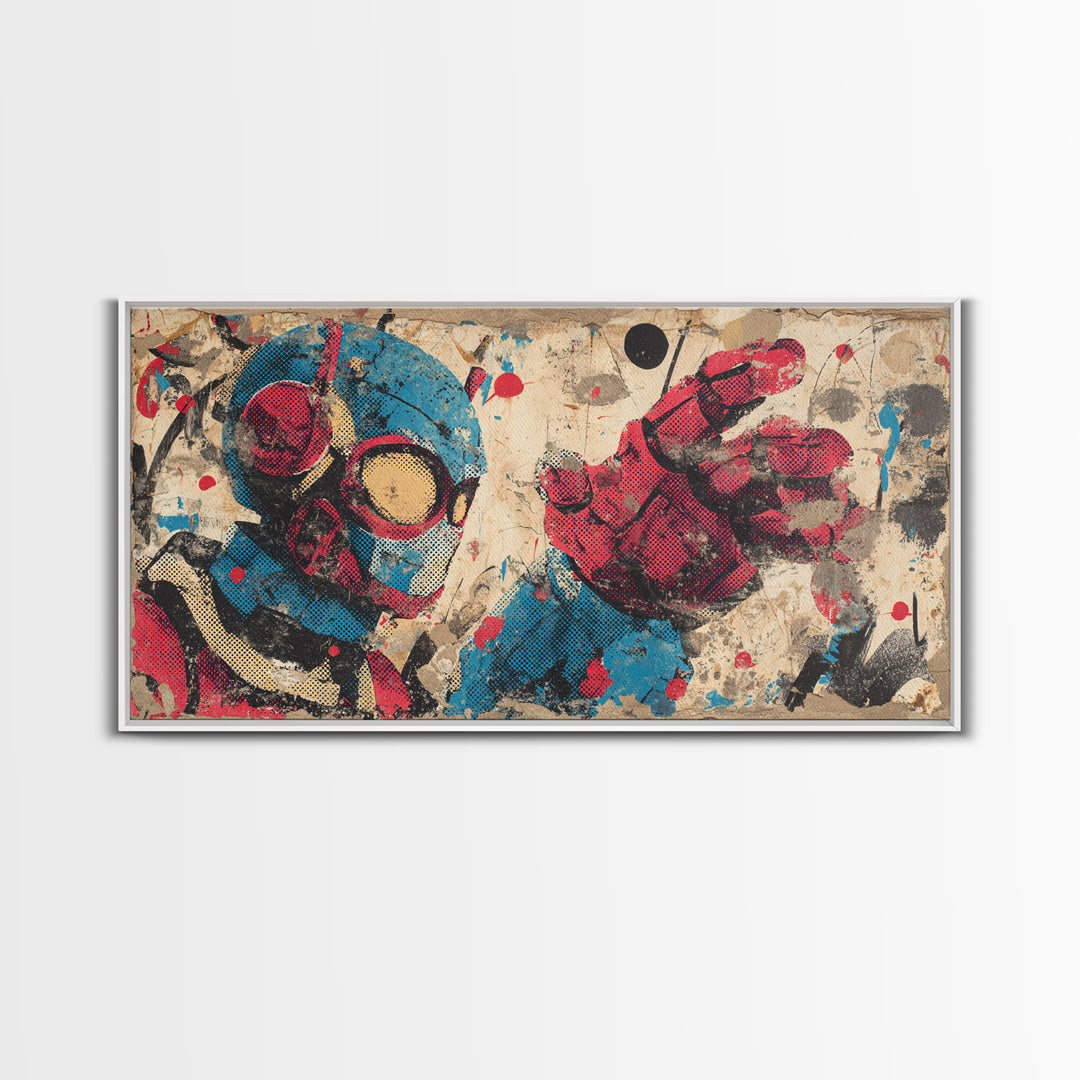 Cartoon Robot Character Framed Canvas Print, Graffiti Art, Minimalist Decor, Living Room Decor, Street, Mid Century Modern, GRF-2x1-30