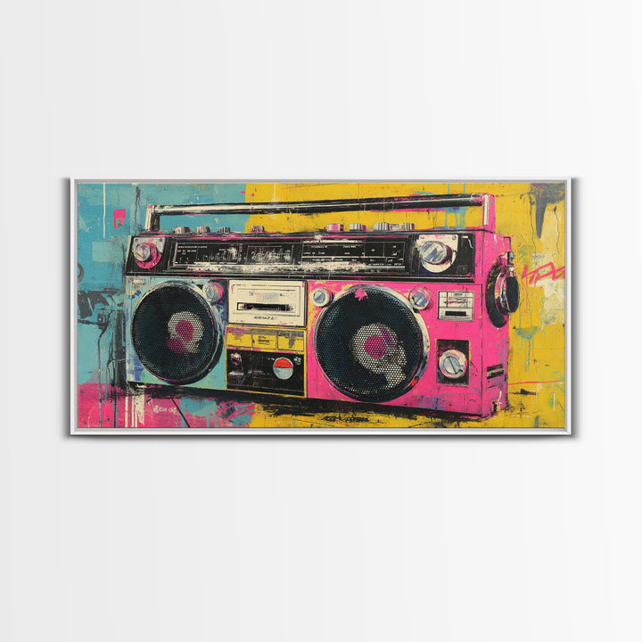 Boombox and Cassette Tape Framed Canvas Print, Graffiti Art, Contemporary Art, Living Room Decor, Fine Art, Street, GRF-2x1-34
