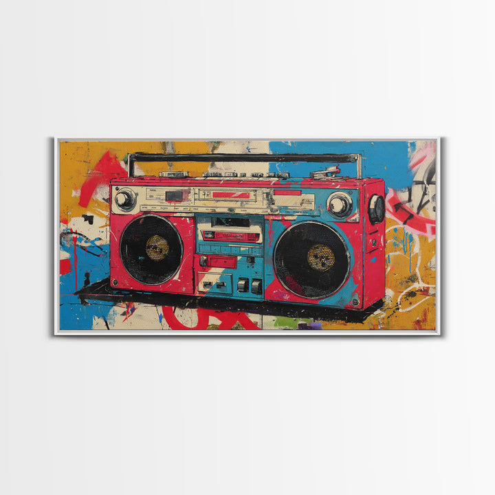 Boombox and Cassette Tape Canvas Print, Graffiti Art, Painting, Living Room Decor, Fine Art, Street, Canvas Art, Bedroom Decor, GRF-2x1-58
