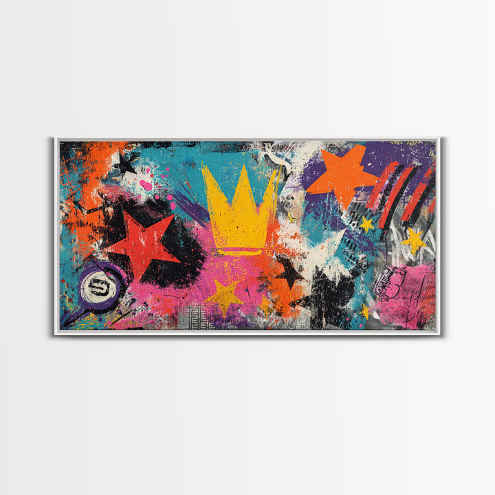 Abstract Crown and Stars Canvas Print, Graffiti Art, Bedroom Decor, Living Room Decor, Abstract Art, Street, Gallery Decor, GRF-2x1-63