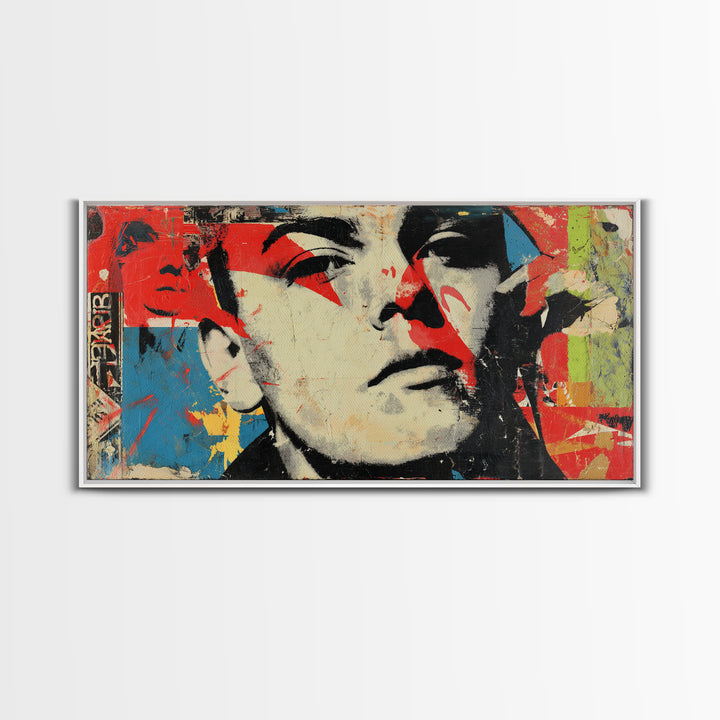 Stencil Portrait with Red and Black Contrast Framed Canvas Print, Graffiti Art, Canvas Art, Living Room Decor, Fine Art, Street, GRF-2x1-80