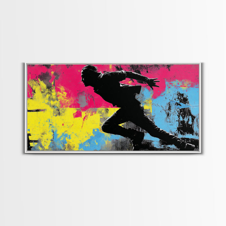 Masked Street Artist Silhouette Framed Canvas Print, Graffiti Art, Prints, Living Room Decor, Oil Painting, Street, Framed Art, GRF-2x1-90