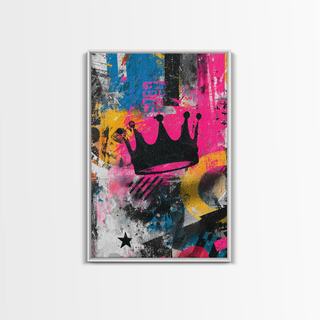 Abstract Crown and Stars Framed Canvas Print, Graffiti Art, Art Print, Living Room Decor, Abstract Art, Street, Wall Hangings, GRF-2x3-3