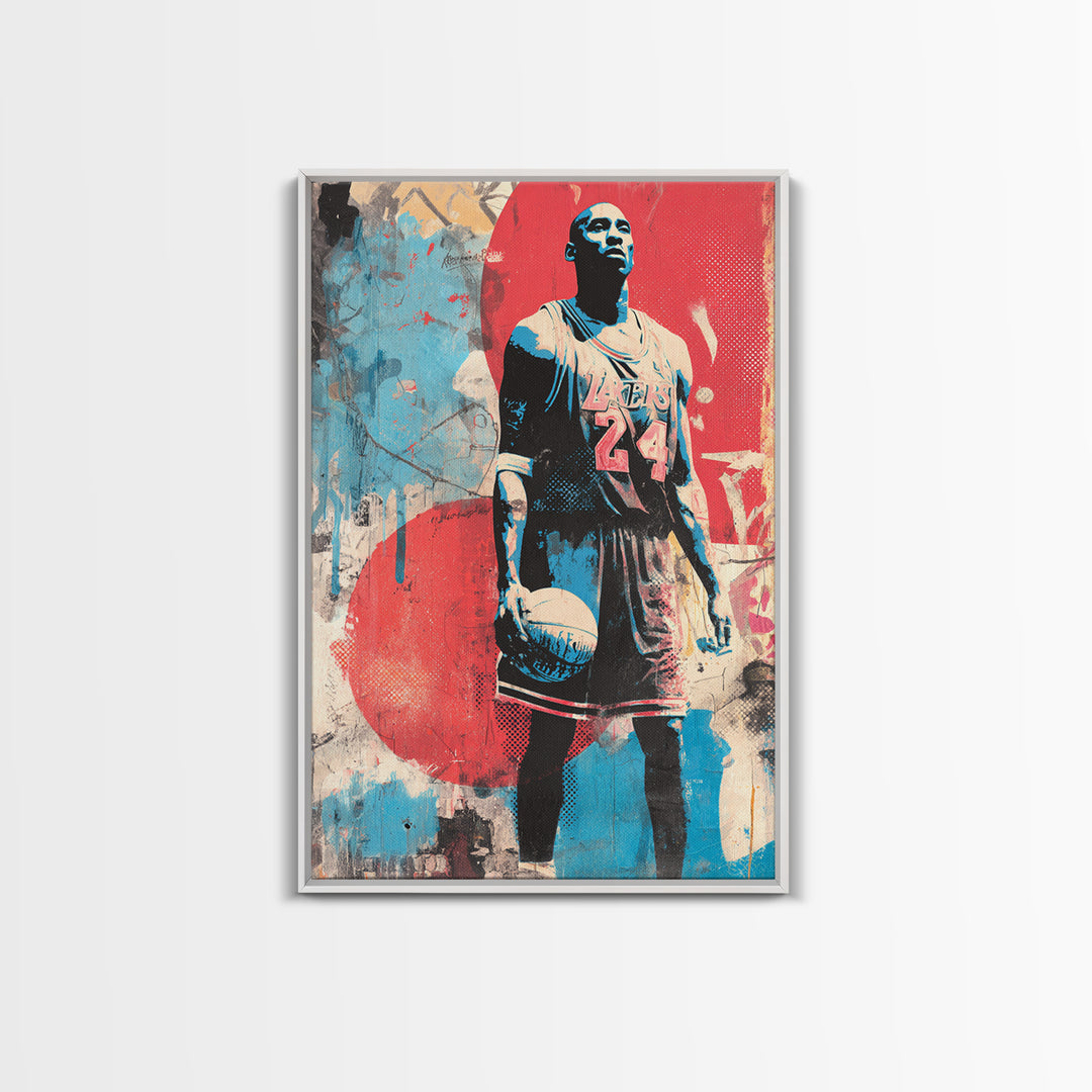 Basketball Player in Street Mural Energy Framed Canvas Print, Graffiti Art, Poster, Living Room Decor, Fine Art, Street, GRF-2x3-52