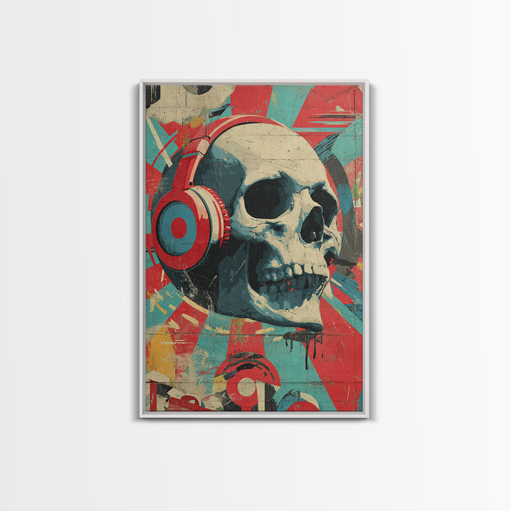 Skull and Headphones Mural Composition Framed Canvas Print, Graffiti Art, Wall Hangings, Living Room Decor, Fine Art, Street, GRF-2x3-55
