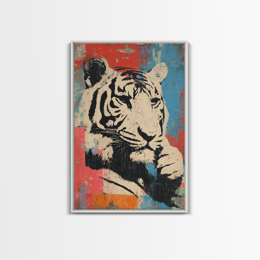 Urban Tiger Portrait Framed Canvas Print, Graffiti Art, Original Art, Living Room Decor, Oil Painting, Street, Boho Wall Decor, GRF-2x3-59