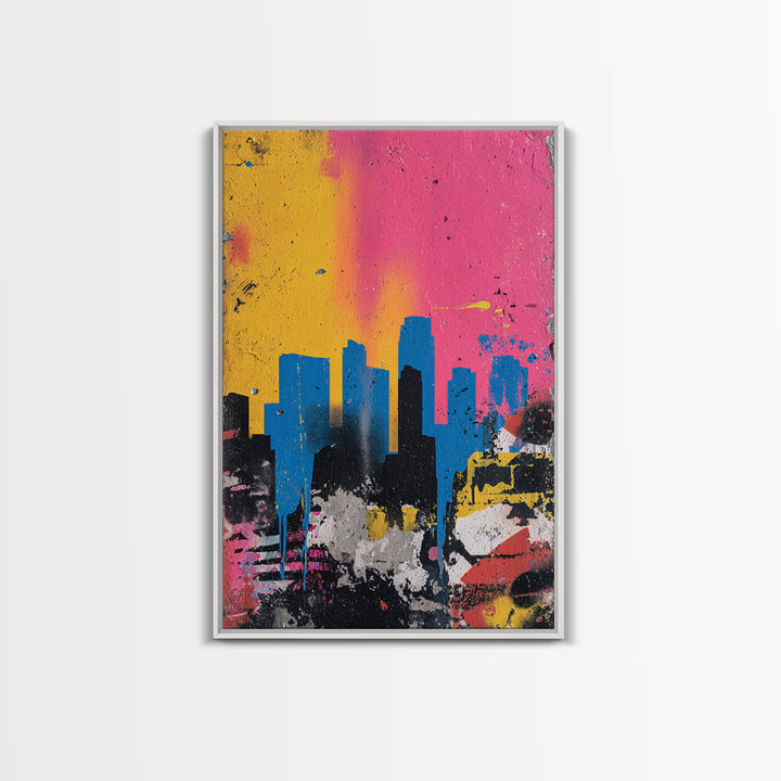 Paint Drips Forming a Skyline Silhouette Framed Canvas Print, Graffiti Art, Bedroom Decor, Living Room Decor, Abstract Art, GRF-2x3-69