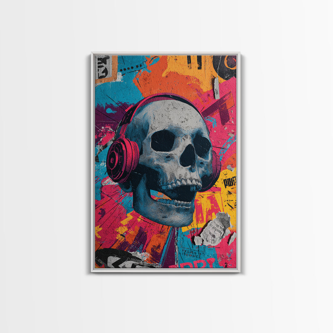 Skull and Headphones Mural Composition Canvas Print, Graffiti Art, Fine Art Print, Living Room Decor, Fine Art, Street, GRF-2x3-7