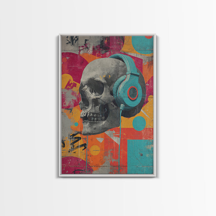 Skull and Headphones Mural Composition Canvas Print, Graffiti Art, Art Deco, Living Room Decor, Street, Wall Sculpture, GRF-2x3-79