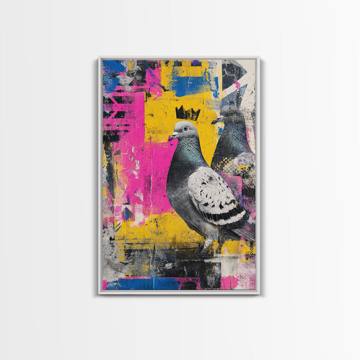 City Pigeon with Crown in Street Art Canvas Print, Graffiti Art, Graffiti, Living Room Decor, Fine Art, Street, GRF-2x3-91