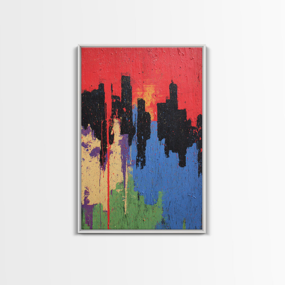 Paint Drips Forming a Skyline Silhouette Framed Canvas Print, Graffiti Art, Bedroom Decor, Living Room Decor, Abstract Art, GRF-2x3-93