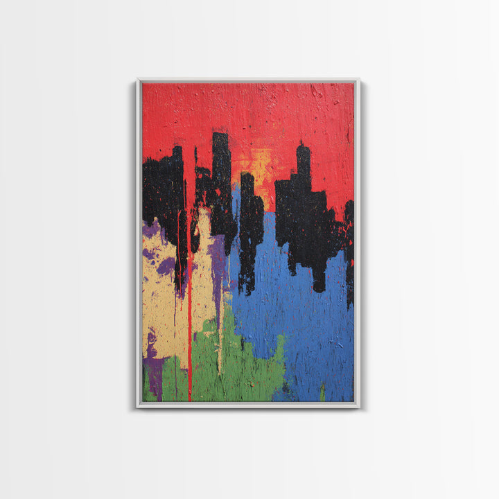 Paint Drips Forming a Skyline Silhouette Framed Canvas Print, Graffiti Art, Bedroom Decor, Living Room Decor, Abstract Art, GRF-2x3-93