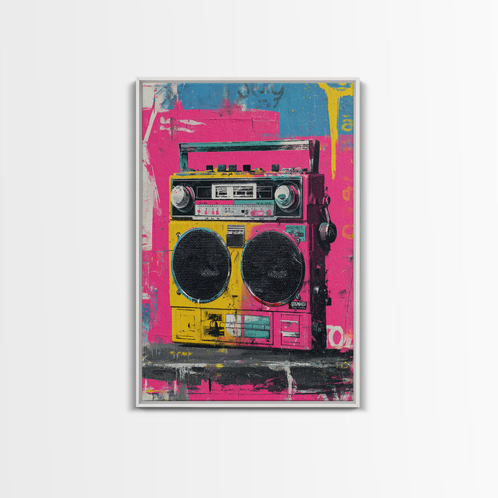 Boombox and Cassette Tape Framed Canvas Print, Graffiti Art, Art Deco, Living Room Decor, Fine Art, Street, Wall Sculpture, GRF-2x3-94