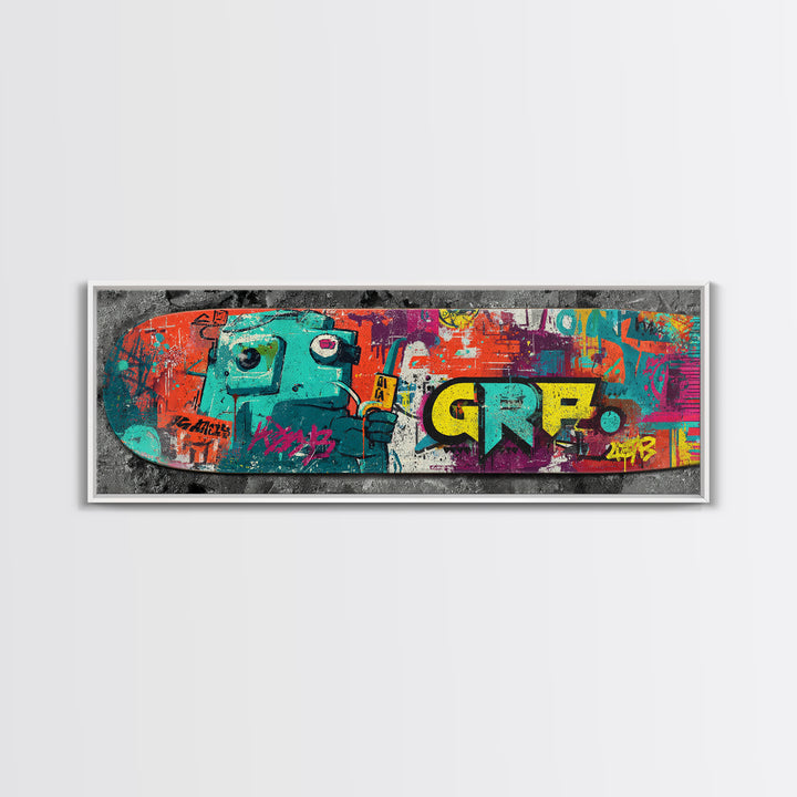 Skateboard Deck Graphic Framed Canvas Print, Graffiti Art, Art Print, Living Room Decor, Fine Art, Street, Wall Hangings, GRF-3x1-23