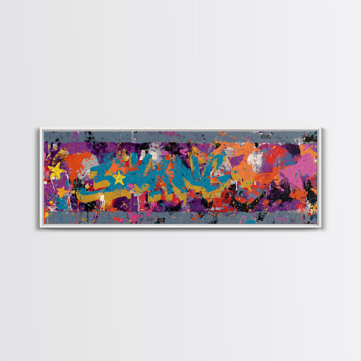 Abstract Crown and Stars Canvas Print, Graffiti Art, Minimalist Decor, Living Room Decor, Fine Art, Street, Mid Century Modern, GRF-3x1-35