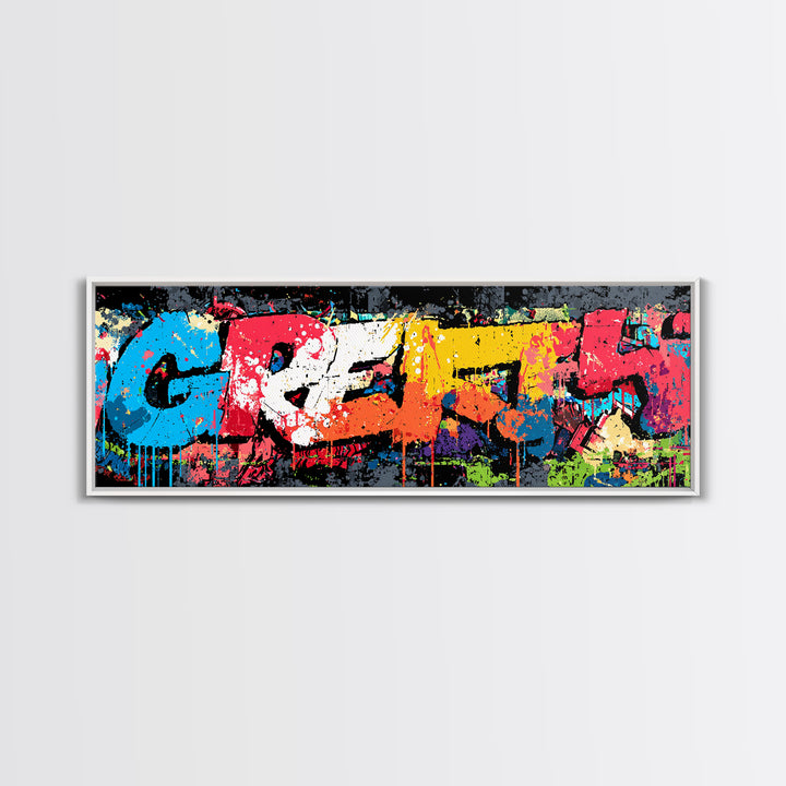 Paint Drips Forming a Skyline Silhouette Framed Canvas Print, Graffiti Art, Canvas Wall Art, Living Room Decor, Abstract Art, GRF-3x1-5