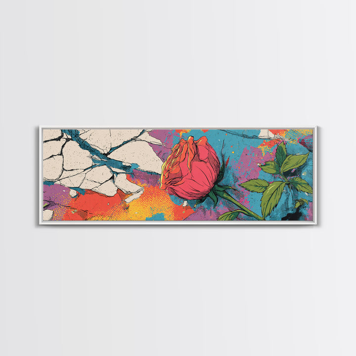 Graffiti Rose Blooming from Concrete Crack Canvas Print, Graffiti Art, Canvas Print, Living Room Decor, Oil Painting, Street, GRF-3x1-85