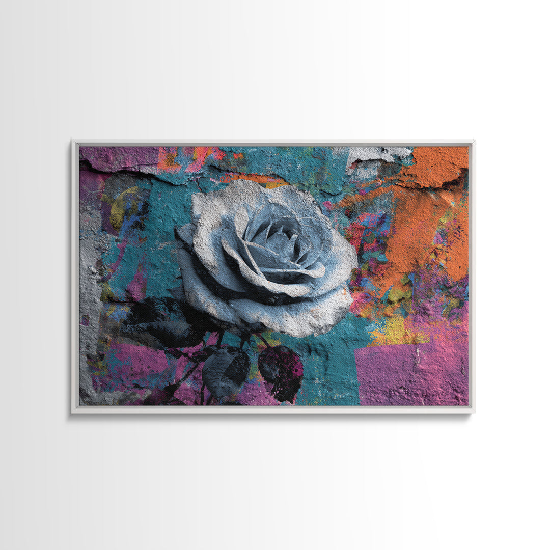 Graffiti Rose Blooming from Concrete Crack Canvas Print, Graffiti Art, Digital Print, Living Room Decor, Fine Art, Street, GRF-3x2-1