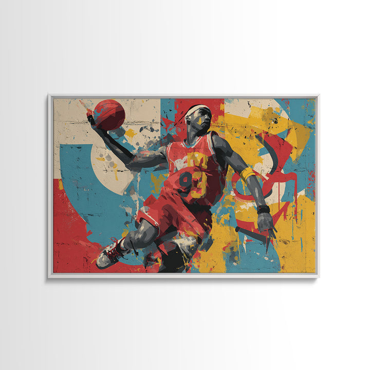 Basketball Player in Street Mural Energy Framed Canvas Print, Graffiti Art, Modern Wall Art, Living Room Decor, Street, GRF-3x2-24