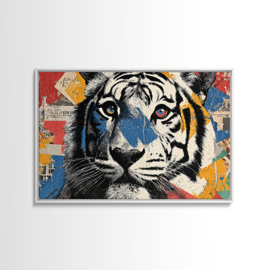 Urban Tiger Portrait Framed Canvas Print, Graffiti Art, Statement Artwork, Living Room Decor, Fine Art, Street, Wall Decor, GRF-3x2-31