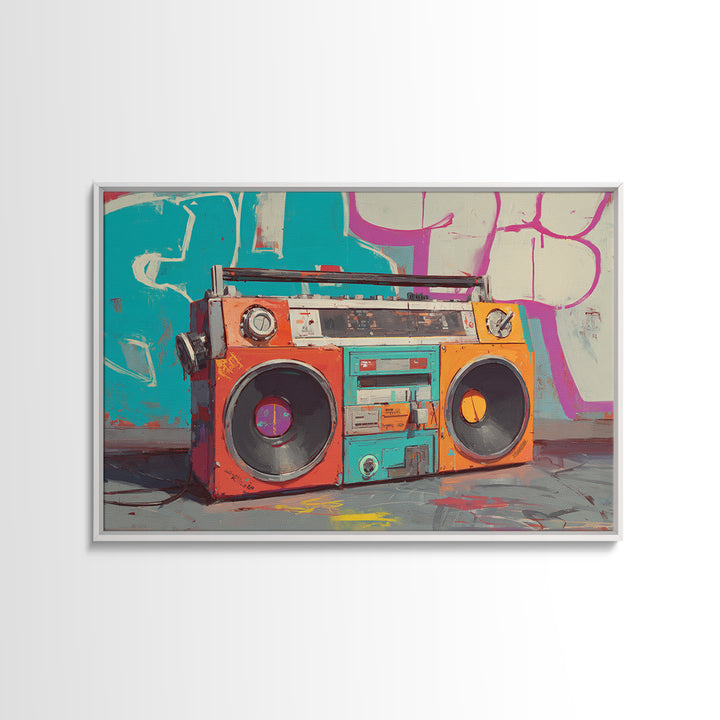 Boombox and Cassette Tape Canvas Print, Graffiti Art, Framed Art, Living Room Decor, Fine Art, Street, Neutral Decor, GRF-3x2-42