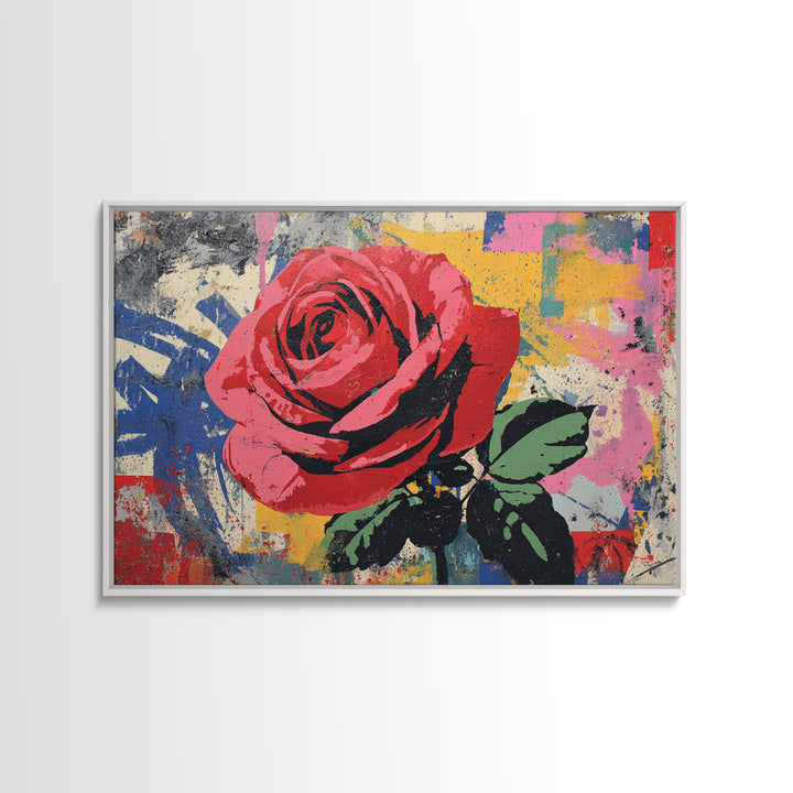 Graffiti Rose Blooming from Concrete Crack Canvas Print, Graffiti Art, Neutral Decor, Living Room Decor, Fine Art, Street, GRF-3x2-49