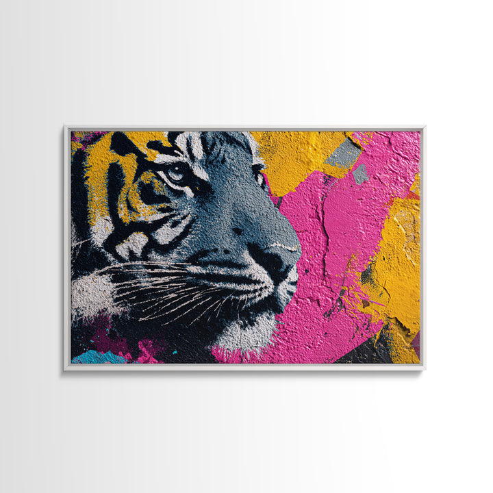 Urban Tiger Portrait Framed Canvas Print, Graffiti Art, Original Painting, Living Room Decor, Fine Art, Street, Unique Wall Art, GRF-3x2-7