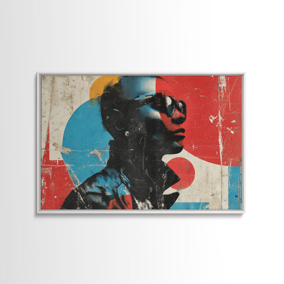 Masked Street Artist Silhouette Framed Canvas Print, Graffiti Art, Abstract Wall Art, Living Room Decor, Oil Painting, Street, GRF-3x2-74
