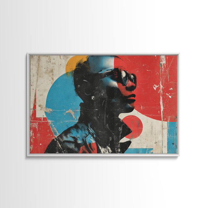 Masked Street Artist Silhouette Framed Canvas Print, Graffiti Art, Abstract Wall Art, Living Room Decor, Oil Painting, Street, GRF-3x2-74
