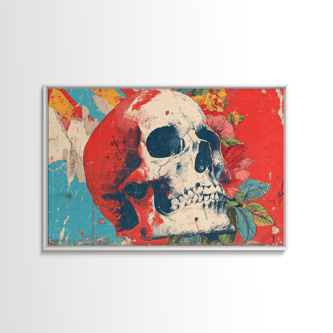 Street Mural Skull Framed Canvas Print, Graffiti Art, 3d Wall Art, Living Room Decor, Oil Painting, Street, Statement Artwork, GRF-3x2-9