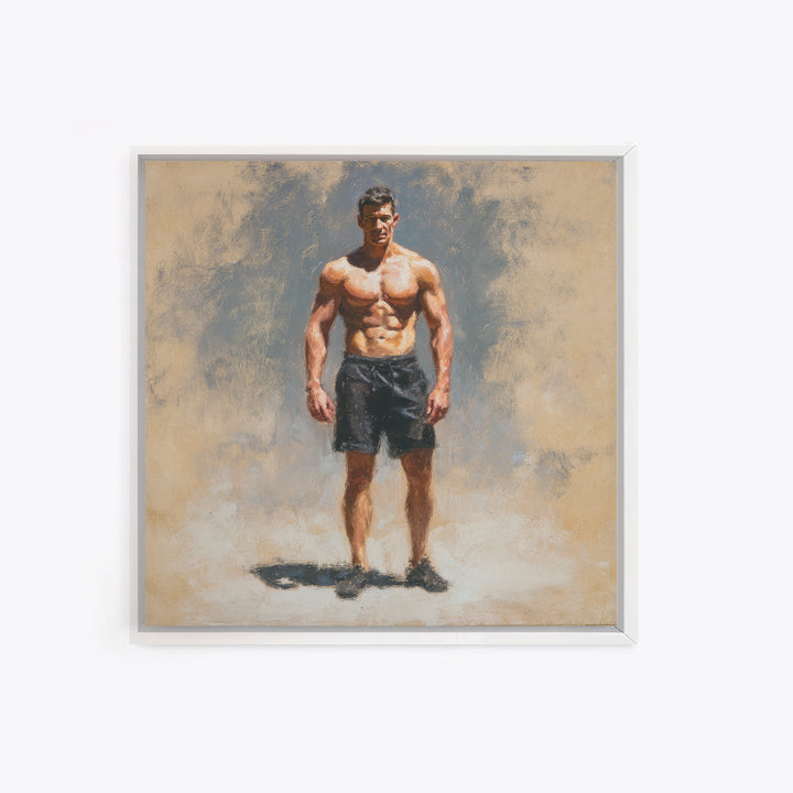 Bodybuilder Pose Rendered Framed Canvas Print, Gym Art, Living Room Decor, Gym Decor, Oil Painting, Strength, Sports Poster, GYM-1x1-28