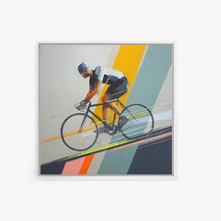 Cyclist Racing Through Neon Speed Lines Framed Canvas Print, Gym Art, Gallery Decor, Gym Decor, Fine Art, Strength, Wall Art, GYM-1x1-38