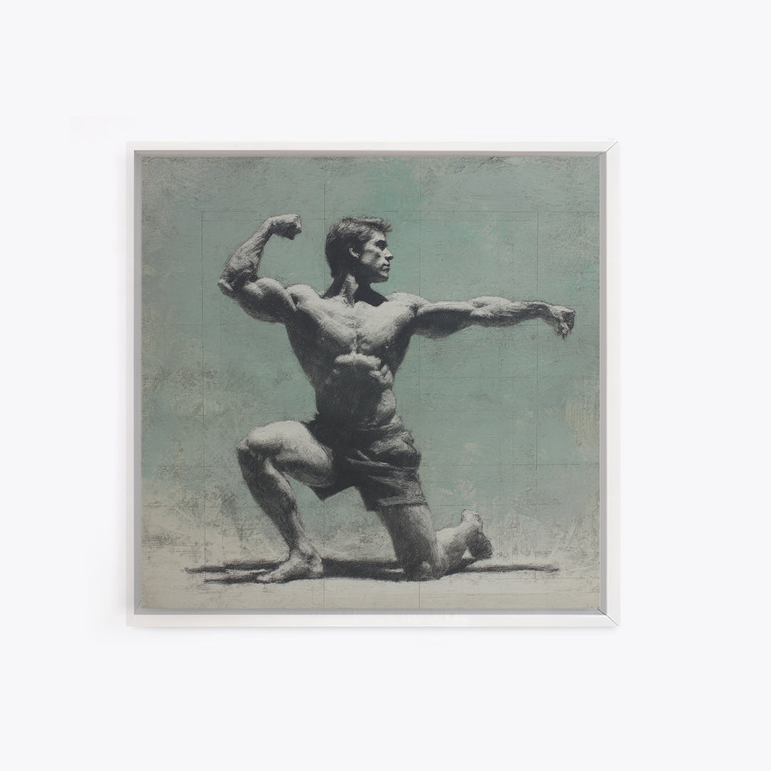 Bodybuilder Pose Rendered Framed Canvas Print, Gym Art, Cool Posters, Gym Decor, Strength, Gallery Decor, Neutral Decor, GYM-1x1-52