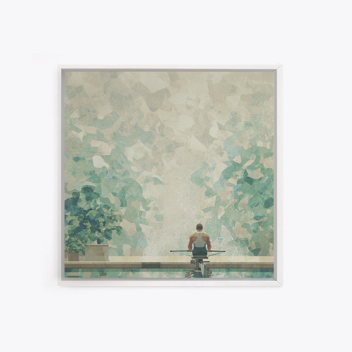 Rowing Athlete with Water Spray and Rhythm Framed Canvas Print, Gym Art, Boho Decor, Gym Decor, Oil Painting, Strength, GYM-1x1-61