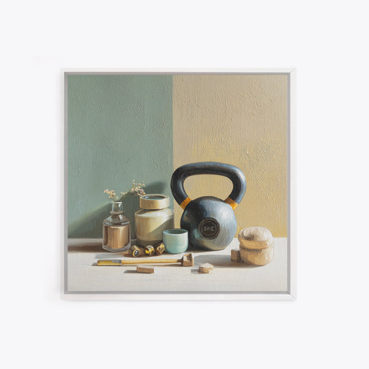 Kettlebell Still Life Canvas Print, Gym Art, Statement Artwork, Gym Decor, Fine Art, Strength, Canvas Wall Art, GYM-1x1-9